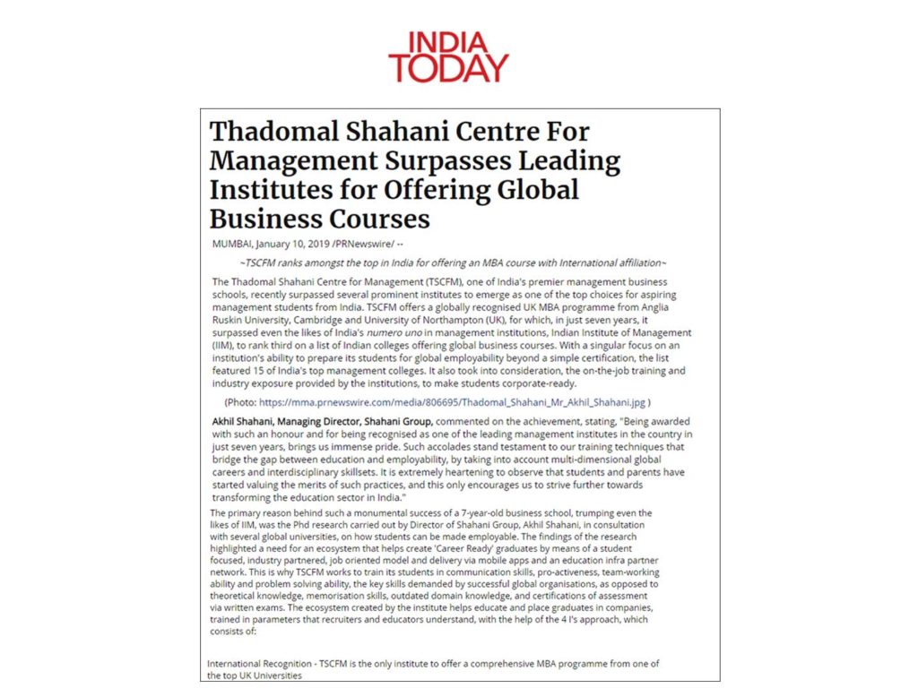 TSCFM - Ranked 3rd in India for Global Business Courses