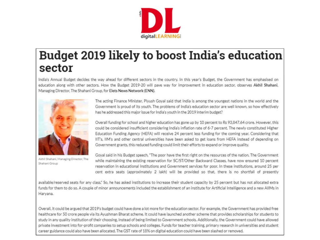 Budget 2019 likely to boost India’s education sector