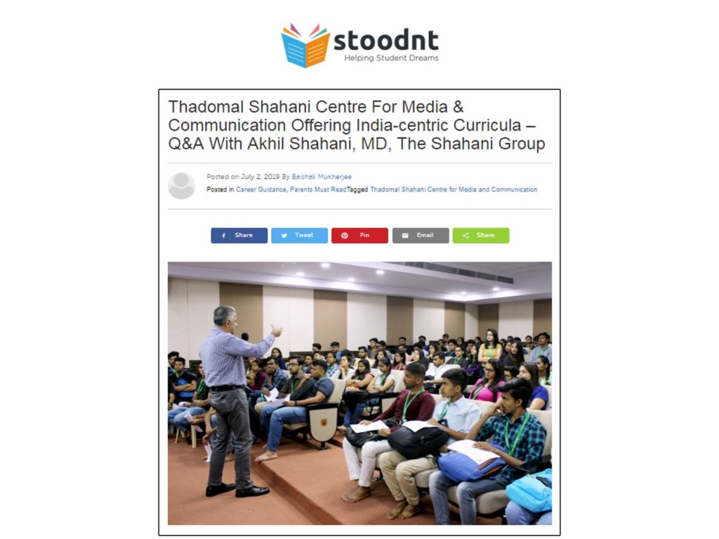 Akhil Shahani, Managing Director, Shahani Group talks about Thadomal Shahani Centre For Media and Communication