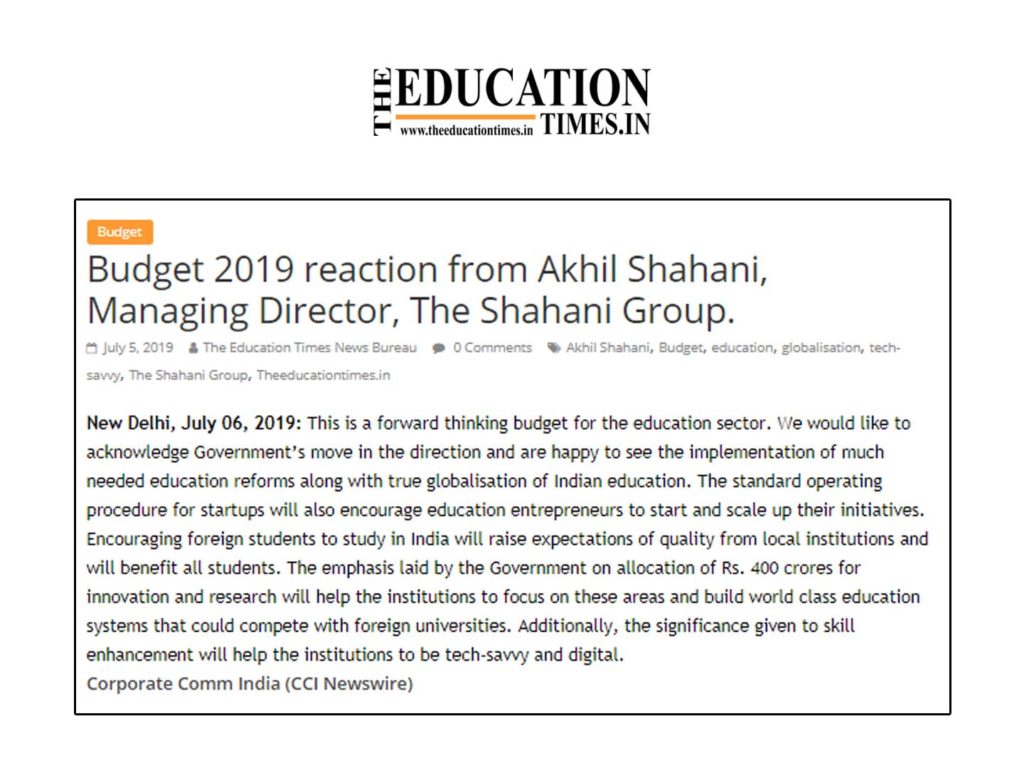 Budget 2019 reaction from Akhil Shahani, Managing Director, The Shahani Group.